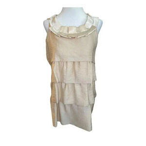 MK2K Women’s Medium Beige‎ Ruffled Tiered Sleeveless Top